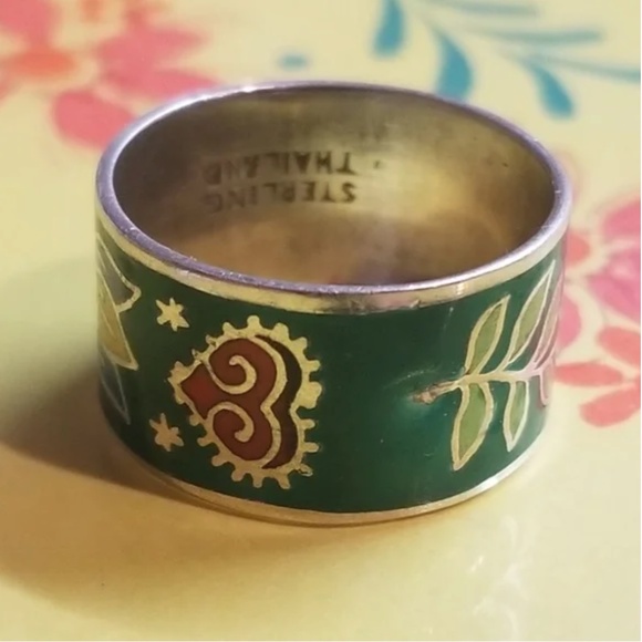 TRADED-Vintage Sterling Enameled Floral Ring - Picture 5 of 7